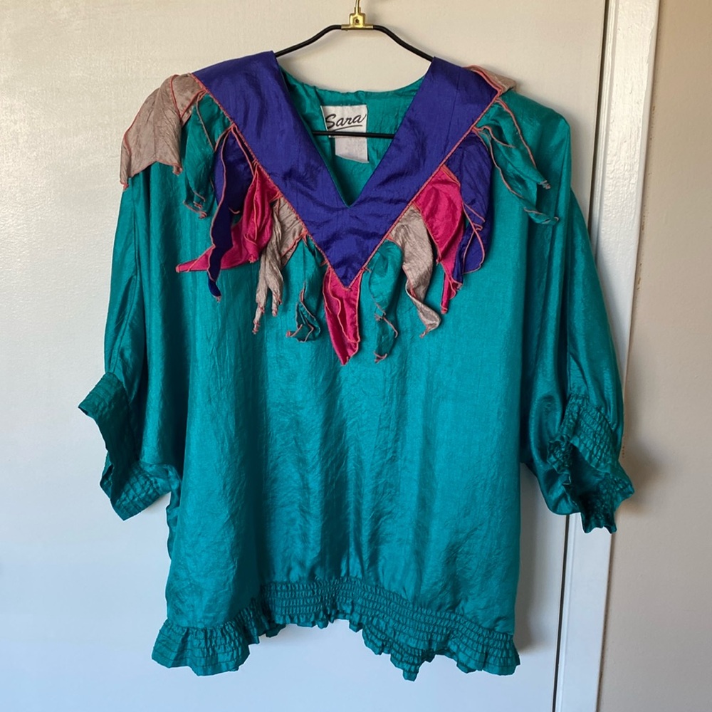 Vintage Mardi Gras shiny polyester top L